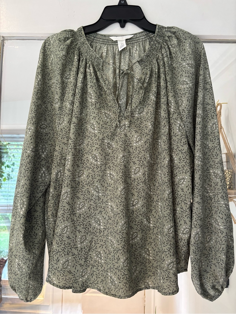 H&M Olive Green Floral Peasant Tunic
